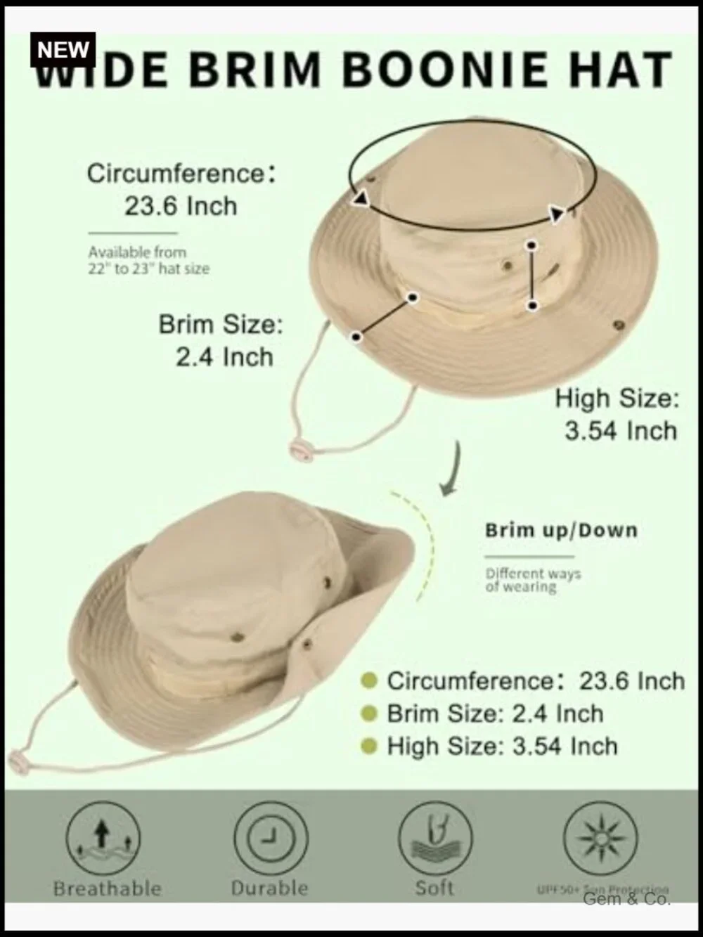 UPF 50+ Boonie Hat Sun Bucket Hat for Hiking Fishing